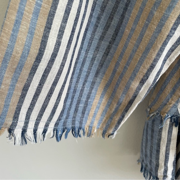 Ali Miles Asymmetrical Linen Blend Tunic Blouse Blue/Tan Striped Size PXL - Picture 5 of 11